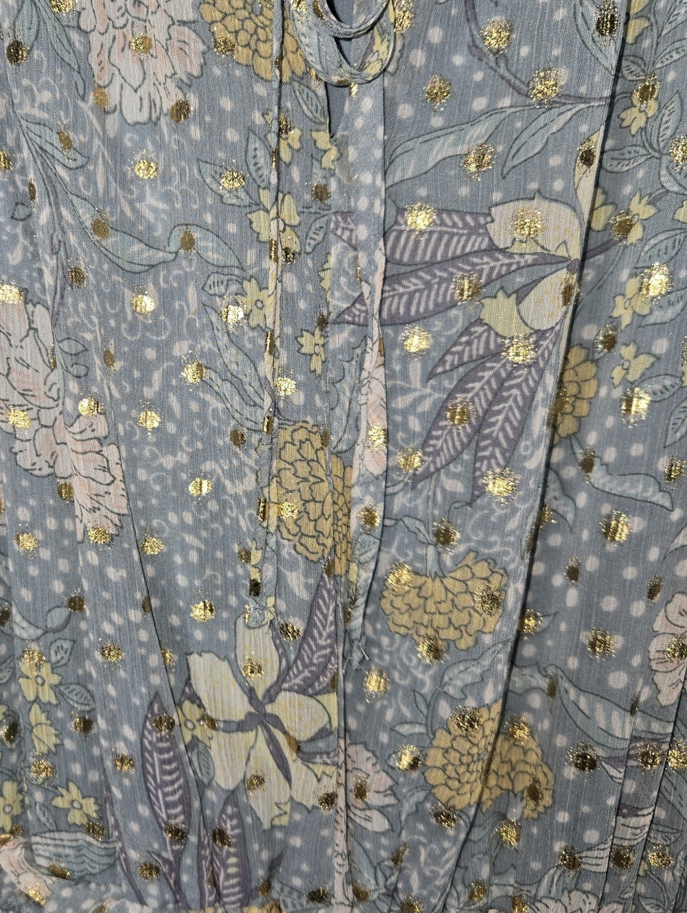 Lauren Conrad Floral Chiffon Ruffle Long Sleeve Boho Metallic Tier Dress XXL - Picture 2 of 4